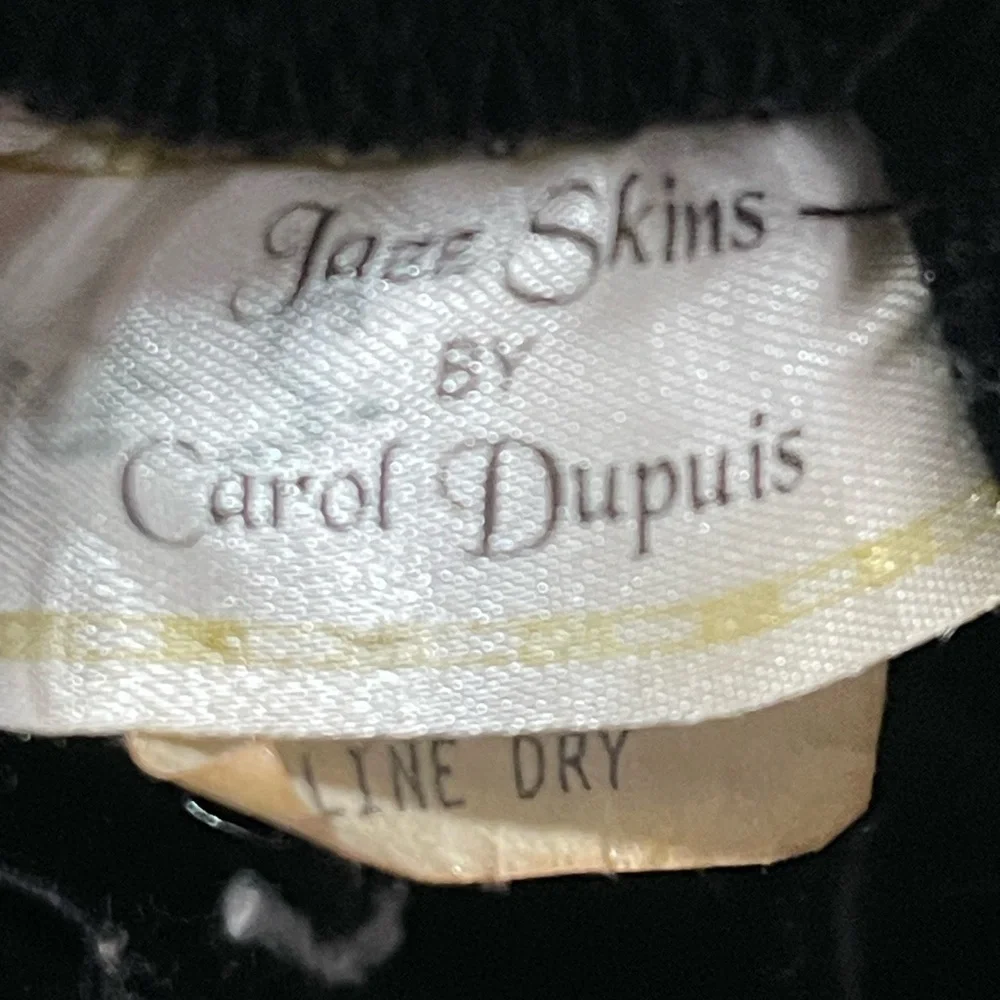 Carol Dupuis Jazz Skin Black Velvet Mesh Sleeve Rhinestone Leotard Bodysuit used